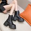 Мотоциклетные ботинки на каблуках, массивные кожаные кроссовки, женская обувь, женские ботинки на шнуровке, высокие ботинки на платформе, зимние, толстая подошва
