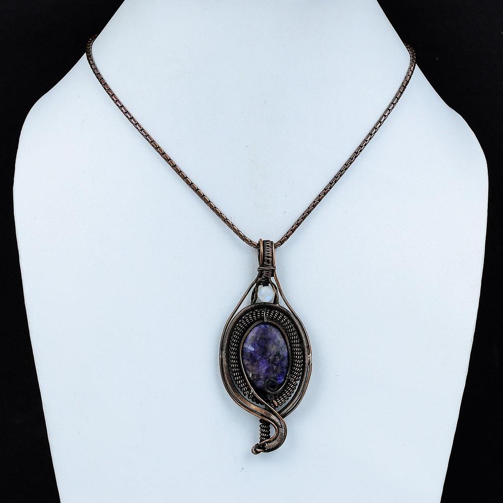 Russian Charoite, Moonstone Gemstone Pure Copper Wire Wrapped Designer Handmade Pendant Jewelry For Gift