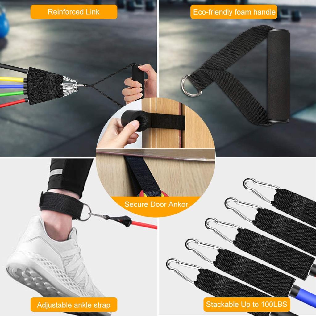 Набор эспандеров для тренировок с дверным якорем, ручками и ремнями для ног для мужчин и женщин, домашний фитнес