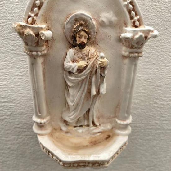 Иисус Святая Вода Чаша Домашний Офис Вход Скульптура Иисуса Настенное Крепление Католическая Смоляная Декорация Религиозное Украшение Рождественский Подарок