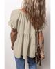 Azura Exchange Smoke Gray Crinkle Embroidered Patched Bubble Sleeve Tied Neck Blouse