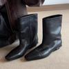 Версия из коровьей кожи~ Корейская версия тонких и универсальных ботинок Мартин на толстом каблуке с квадратным носком, ботильоны с голенищем, короткие ботинки, женские ботинки челси