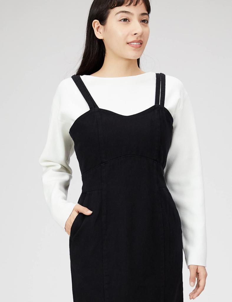 Freeze Mart Women's Casual Dress with Back Ribbon, I-Line Denim Jumper Skirt, Black, Size S