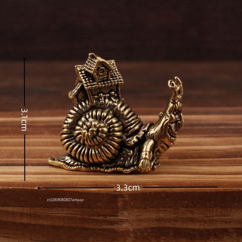 Винтажная латунная улитка, маленькие украшения, чайный питомец для чайной церемонии, цельномедные имитации фигурок животных, миниатюры, украшения для дома