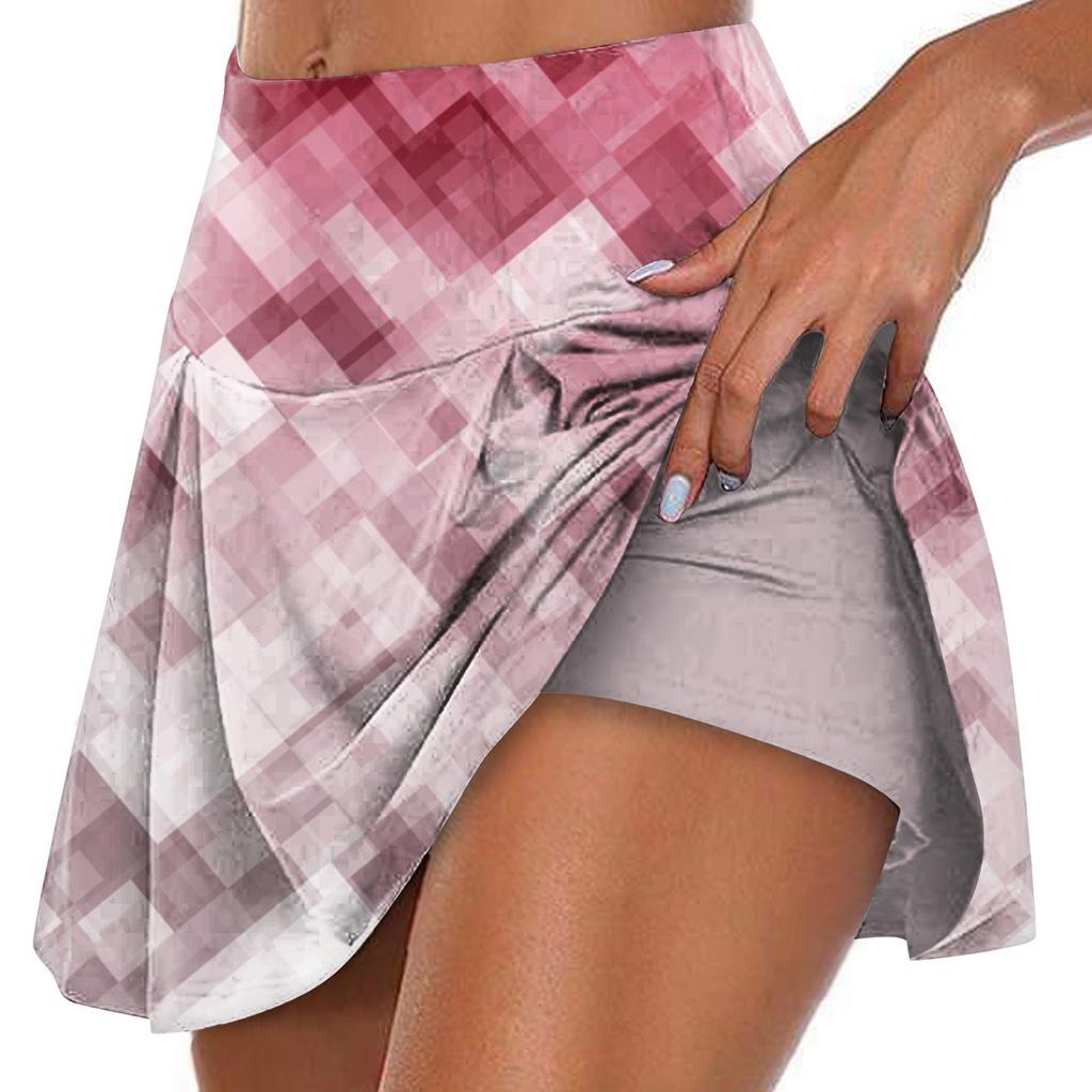 Женская спортивная эластичная теннисная юбка с принтом и высокой талией, плиссированные двухслойные леггинсы, короткая юбка