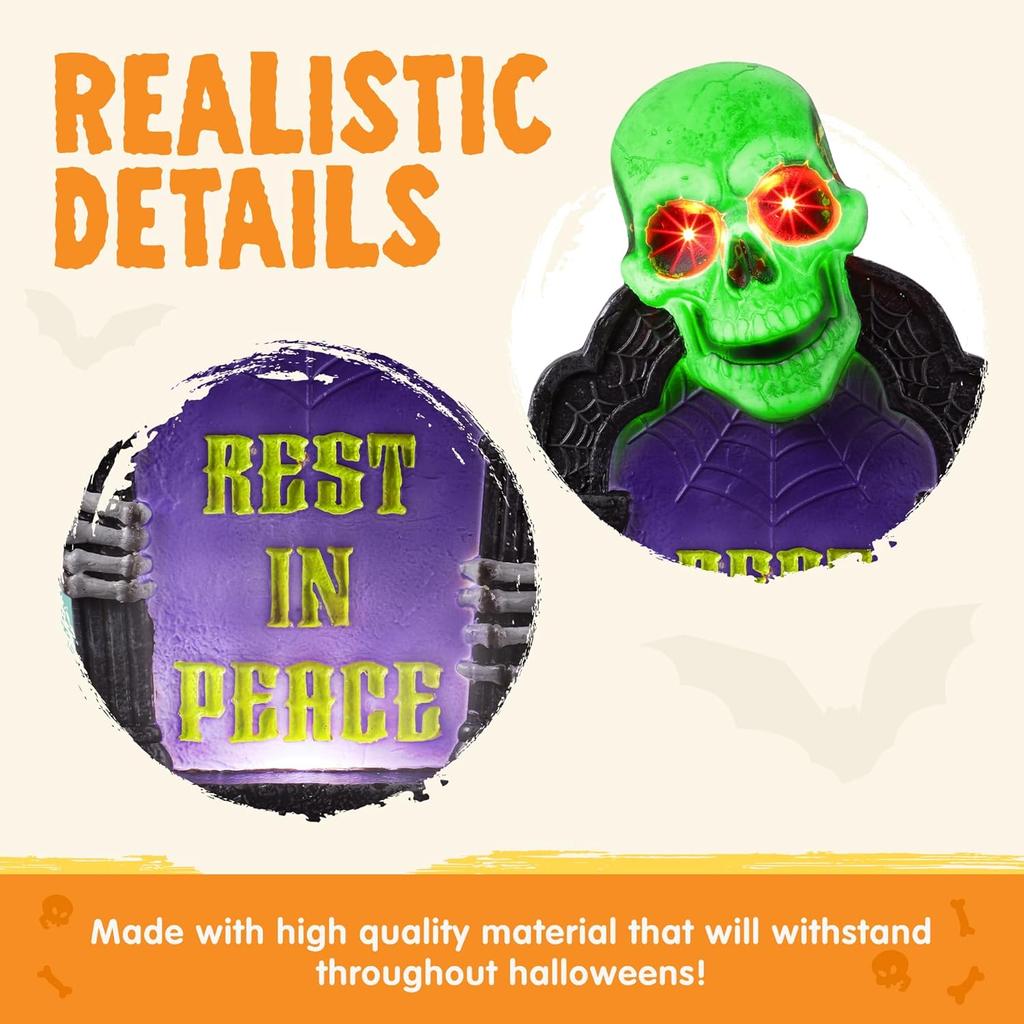 JOYFY Хэллоуин Кладбище Надгробные украшения Уличный светящийся скелет Надгробный камень 16,5" Пластиковый светодиодный надгробный камень Страшный дом с привидениями