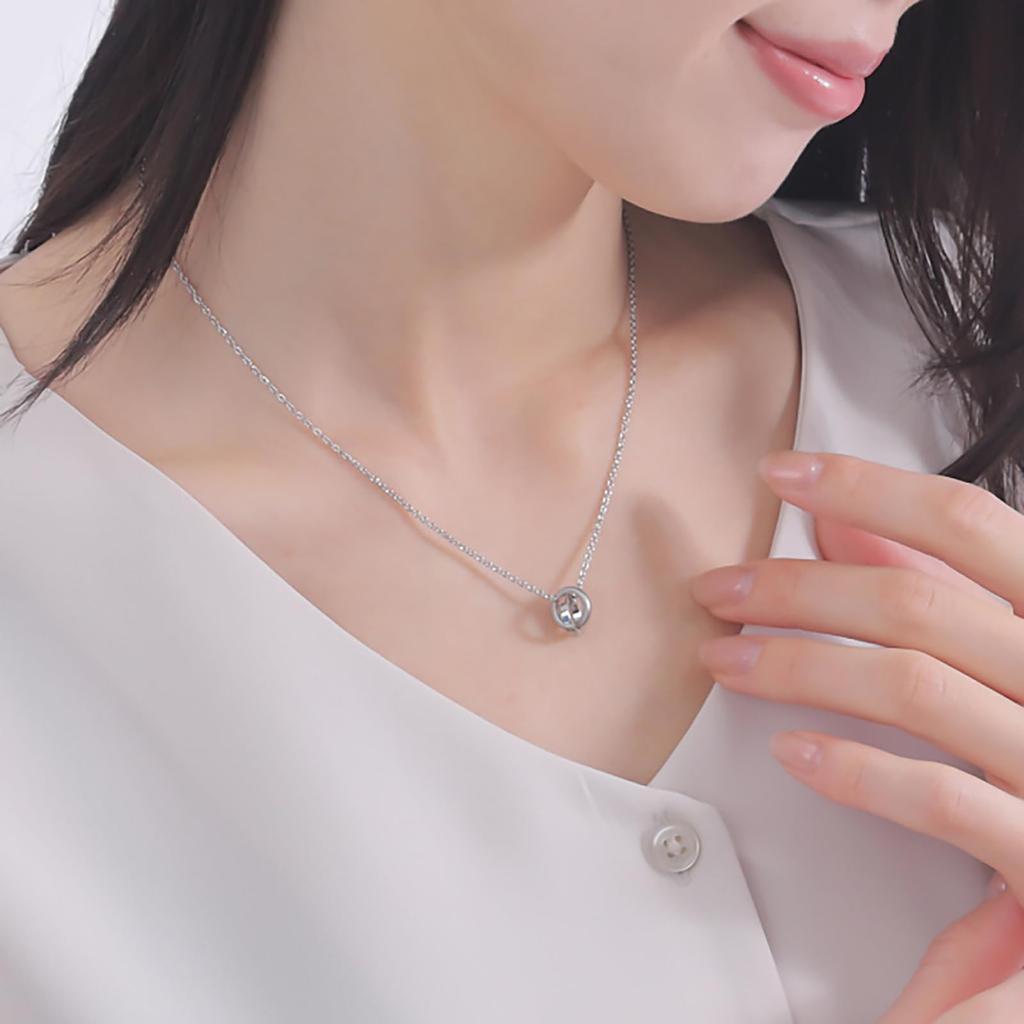 Парный набор ожерелий из 2 шт. Хирургическая сталь 316L Кубический цирконий Двойное кольцо Матовый с эффектом инея Сообщение [Белый клевер] 40 см/45 см 4SUP111SV&4SUP111SV