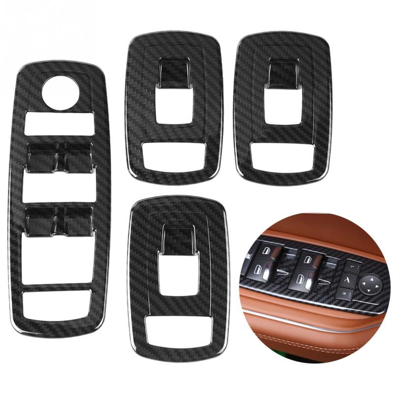 4Pcs Carbon Fiber Style Car Window Switch Panel Lift Button Frame Cover Trim for Maserati Levante 2017-2018 Car