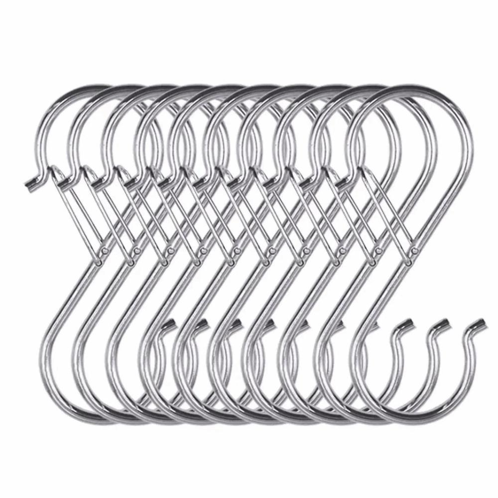 10Pcs S-Shape Balcony Clothes Hanger Spring Clasp Stainless Steel Kitchen Pot Rack Hooks Thickened Windproof