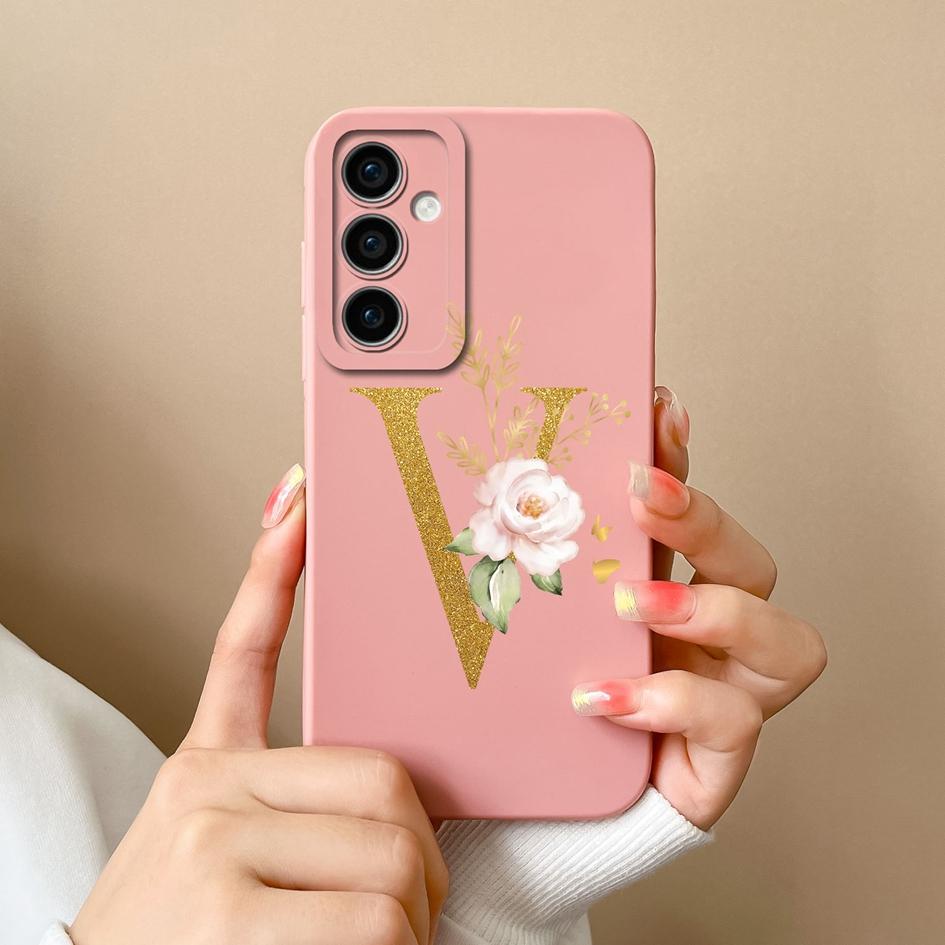 For Samsung Galaxy A35 F15 S24+ A15 S24 Ultra M15 A55 Back Cover Popular Flower Letters Cases Screen Protector Anti Drop Luxury Phone Bags For Samsung