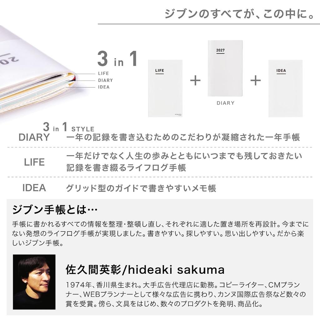 Планер KOKUYO Jibun Techo mini First Kit 2027 Месячный Еженедельный Вертикальный A5 Slim B6 Slim Ноябрь 2026 - Синий