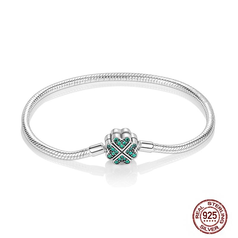 17-20CM Star Moon Bracelet 925 Copper Pink Heart Clover Charms Snake Chain Luminous Bracelet For Women DIY Birthday Zircon Gift