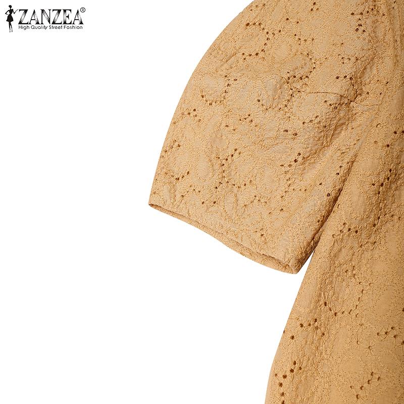 ZANZEA Женское элегантное платье-туника с пышными рукавами, кружевной вставкой спереди, крючком, пэчворк, в повседневном стиле