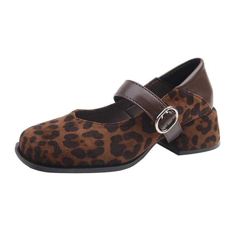 Модные винтажные туфли Мэри Джейн с квадратным носком и толстым каблуком для женщин, уличный стиль, уютный леопардовый принт, для вечеринки, женские туфли-лодочки, новинка весна-осень