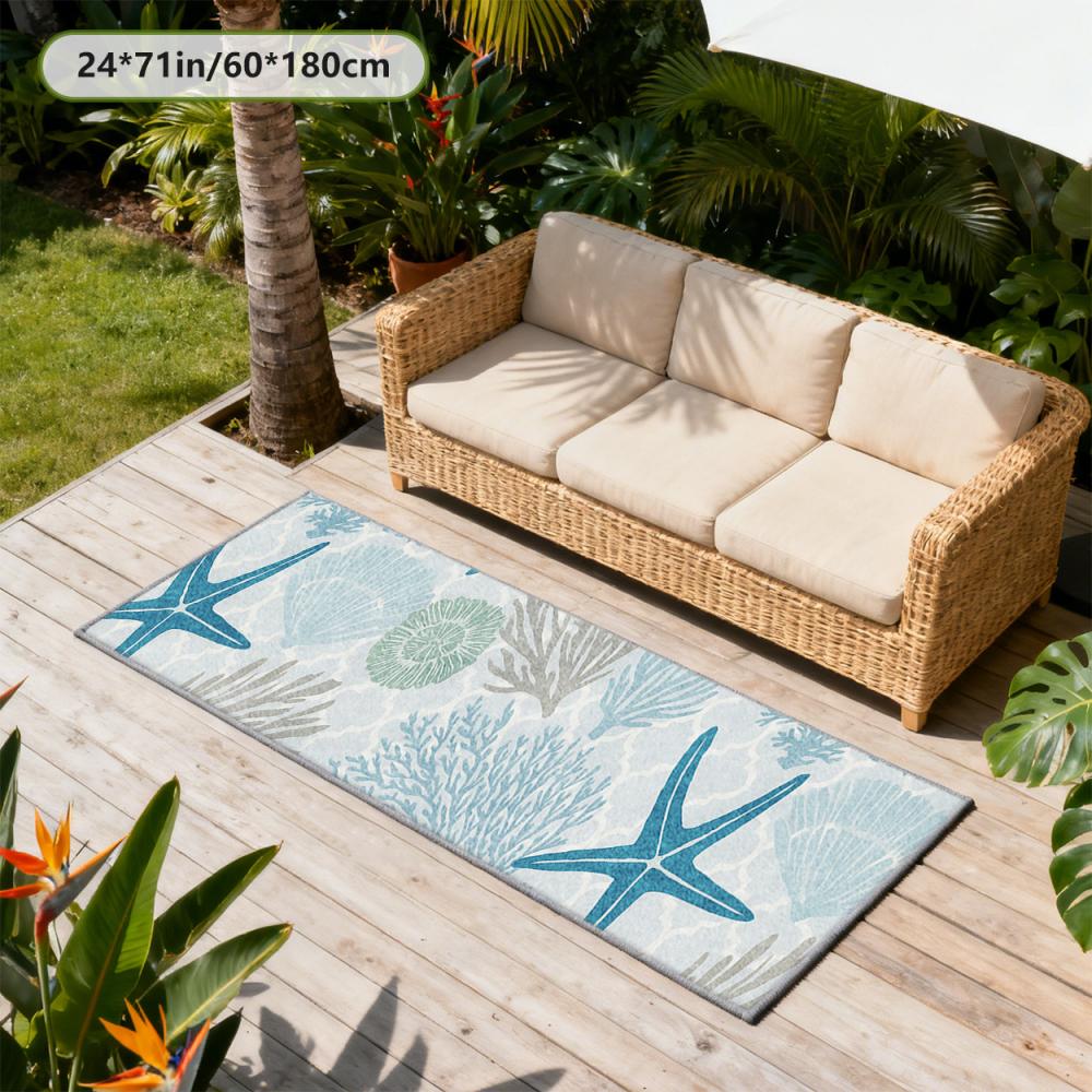 Tropical Beach Starfish Long Rug Non-Slip and Stain-Resistant Outdoor Patio Mat Corridor Kitchen Mat Home Decoration