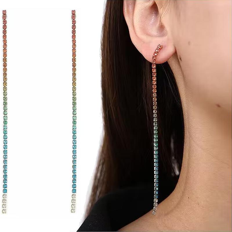 Длинные серьги с кисточками из цветных страз для женщин, блестящие серьги-подвески из кристаллов для свадебной вечеринки