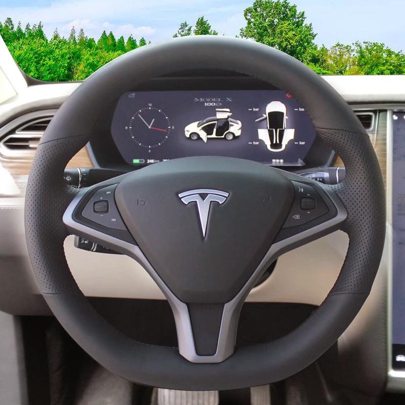 Для Tesla modelS model X Model 3 DIY кожаный замшевый чехол на руль, чехол на колесо автомобиля, интерьер