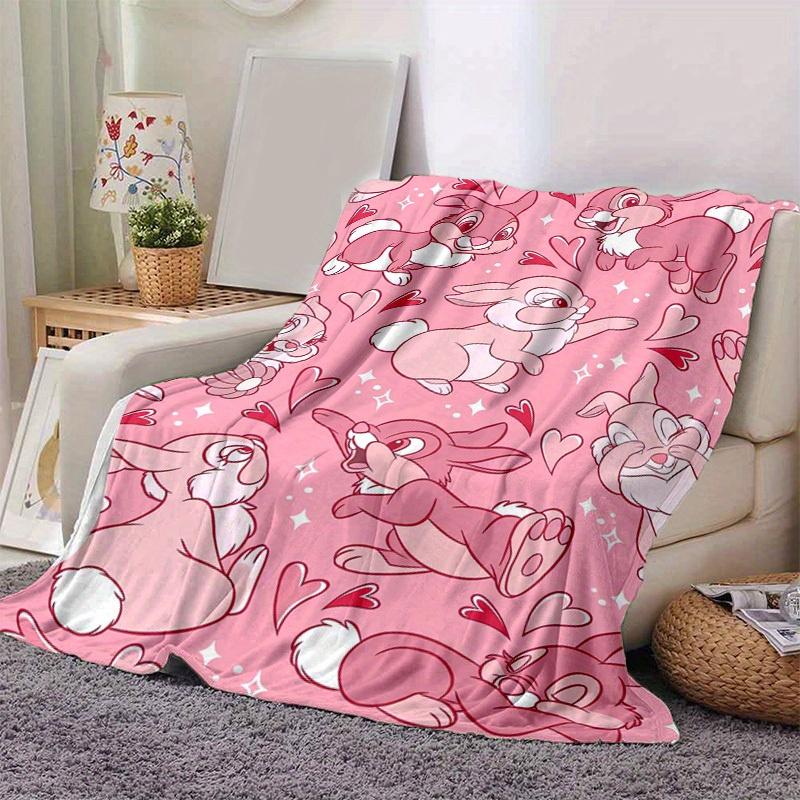 1pc, Pink Bunny Love Heart Print Blanket Home Decor, Couch Throw, Outdoor Blanket, Gift for Her Him, Flannel Blanket, Suitable for Bedroom,