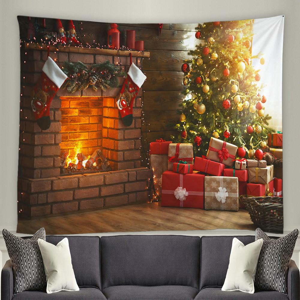 С Рождеством Санта-Клаус, Рождественская елка, камин, гобелен с принтом, украшение для дома, гостиной, спальни, стены, гобелен