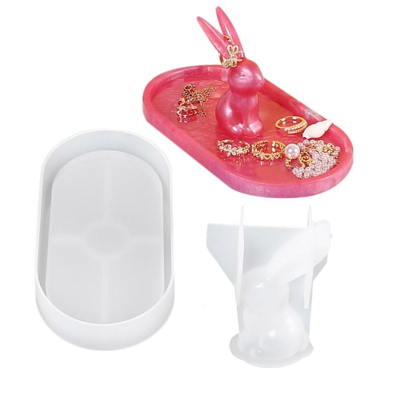 Cute Rabbit Ring Holder Silicone Molds Bunny Jewel-Display Organizer-Resin Casting-Moulds DIY Engagement Gift for Women