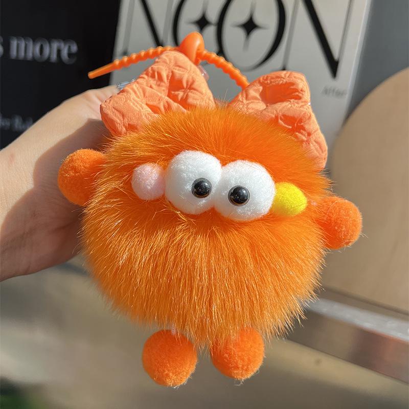 Creative Fox Fur Bowknot Coal Pendant Keychain & Backpack Charm for Girls