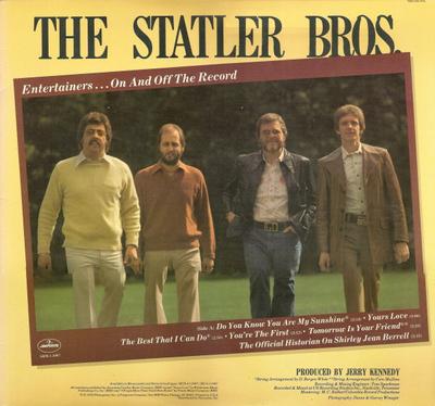 Виниловая пластинка STATLER BROS.  Артисты... На сцене и вне ее SRM15007 MERCURY 1978 США Кантри Б/у