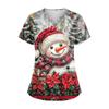 Women's Short Sleeve Stagger V Neck Christmas Print Pocket Dry-nurse Top