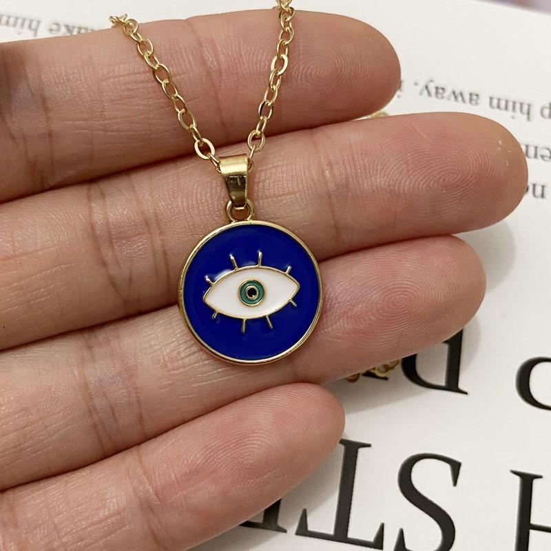 1PC Enamel Evil Eyes Pendant Necklace For Womens Zircon Big Turkish Eye Chains Choker Necklaces Clavicel Chains Lucky Zircon