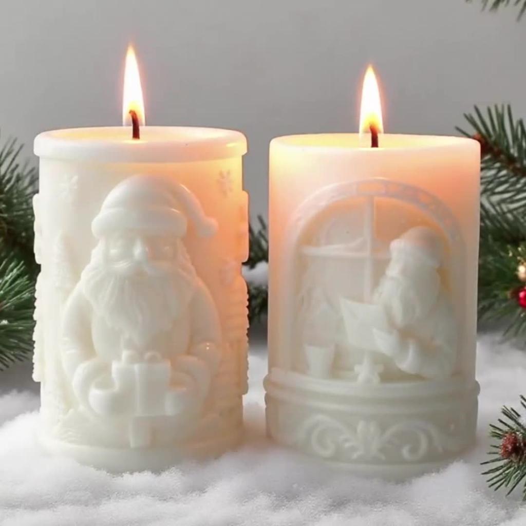 Christmas Series Santa Claus Silicone Candle Mold Handmade Scented Plaster Resin Mould Relief Cylinder Xmas Candle Molds