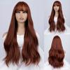 Red Brown Curly Wave Wigs Air Bangs 24 Inch  Fiber Synthetic Heat-resistant Deep Wave Hair Natural Party or Selfie Korean Fashion