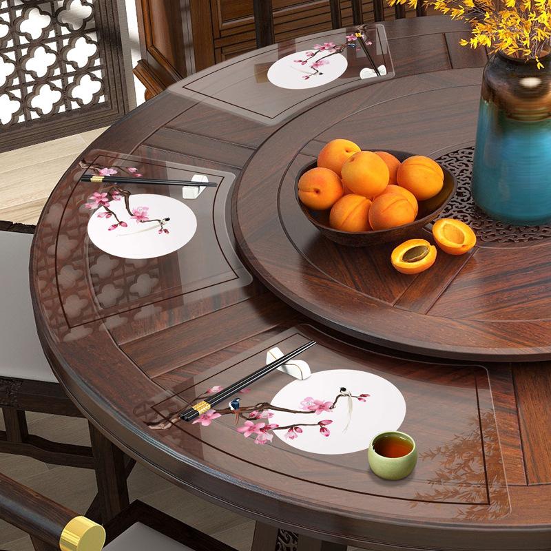 Прозрачный веерообразный коврик для столовых приборов в стиле ретро, ​​коврик для посуды в ресторане, круглая скатерть, настольный коврик, водонепроницаемый маслостойкий термоэкранированный коврик, мягкое стекло