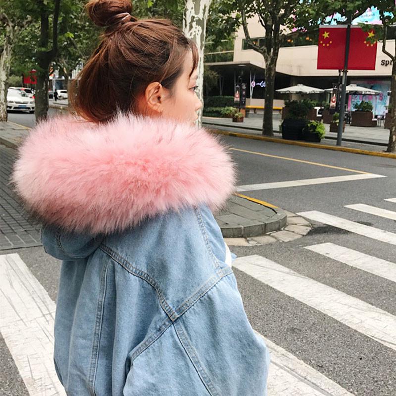 Autumn And Winter Denim Plush Jacket Women's Loose Hooded Thickened Lamb Wool Cotton Jacket