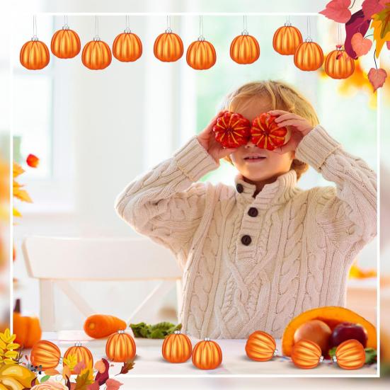 12Pcs Fall Mini Pumpkin Balls Hanging Thanksgiving Pumpkin Ornament Halloween Christmas Tree Decoration Farmhouse Home Party Decor