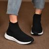 Women's Casual Sports Shoes Spring New Round Head Knitted Breathable Sleeve Soft Sole Non-slip Single Shoes