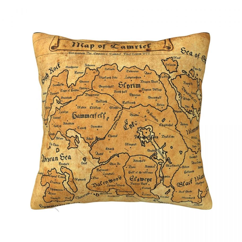The Map Of Tamriel Square Pillowcase Pillow Cover Polyester Cushion Zip Decorative Comfort Throw Pillow for Home Bedroom