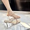 Stiletto Slippers Rhinestone High-end Temperament Socialite Wearing Sandals Women's French Small High Heels Women's 2025 Summer New Models