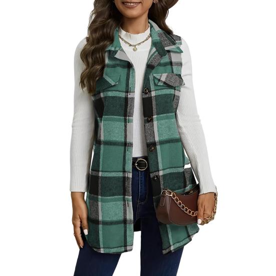 Женский жилет весна-осень с отложным воротником и клетчатым принтом, без рукавов, свободный однобортный жилет средней длины, пальто, верхняя одежда для школы и поездок на работу