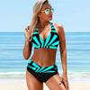 Женский купальник с подвесным вырезом, синий купальник в полоску с персонализированным принтом, бикини, танкини, купальник