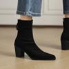 Новая резиновая подошва универсальные тонкие ботинки однотонные высокий каблук острый носок большой размер женские ботинки осень и зима квадратный каблук коровья кожа средние ботинки