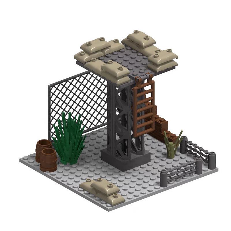 WWII Military Base Building Blocks Set: Observation Tower & Machine Gun Assembly Blocks