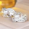 1 Pair Silver Color Butterfly Imitation Pearl Drop Dangle Earrings for Women Bride Wedding Earrings Elegant Fine Jewelry