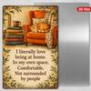 2D Flat, 1pc Cozy Orange Armchair Cat Print Metal Sign Wall Art, Relaxing Quote, Accent Piece, Living Room Enhancement, Introvert Appreciation Gift, H