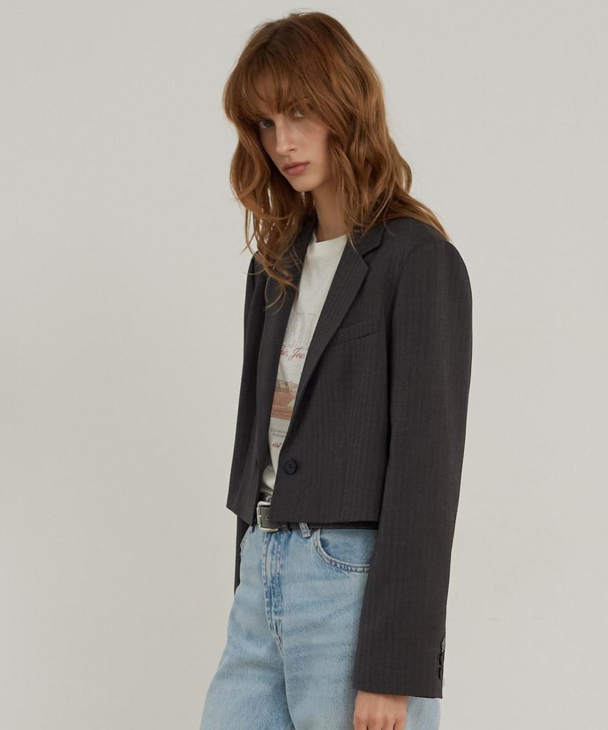 CITYBREEZE Single One-Button Tailored Crop Jacket_Charcoal