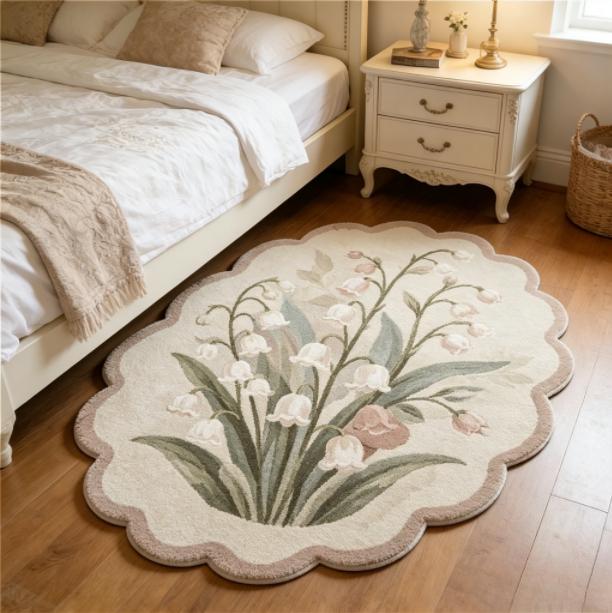 French Style Bedroom Decor Plush Carpet Flower Pattern Carpets for Living Room Fluffy Soft Bedside Floor Mat Thick Washable Rug