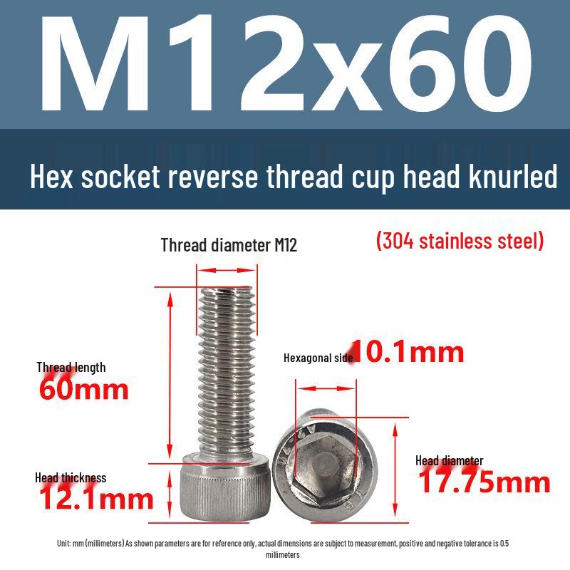 Yigu Yigu 304 Stainless Steel Reverse Thread Knurled Hex Socket Cup Head M6-M12 Screws