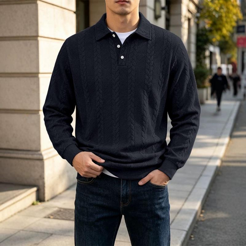 Men S Long Sleeve Knitted Polo Sweater Casual Pullover Twist Jacquard Plus Size