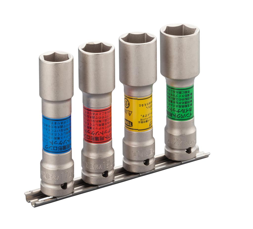 Набор тонких ударных головок для длинных колесных гаек TONE включает 4 штуки (с держателем), HA404LN, 12,7 мм (1/2") Водить машину,