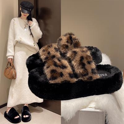 Модные женские пушистые шлепанцы с открытым носком Весна&Осень - Плюшевые домашние тапочки для помещений, Уютная нескользящая обувь для спальни для дам& пар