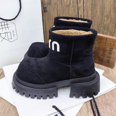 Женские замшевые ботинки на платформе, зимние ботинки из плюша и хлопка, туфли на высоком каблуке, женская обувь 2025 года, повседневная обувь, зимние теплые ботинки Mujer