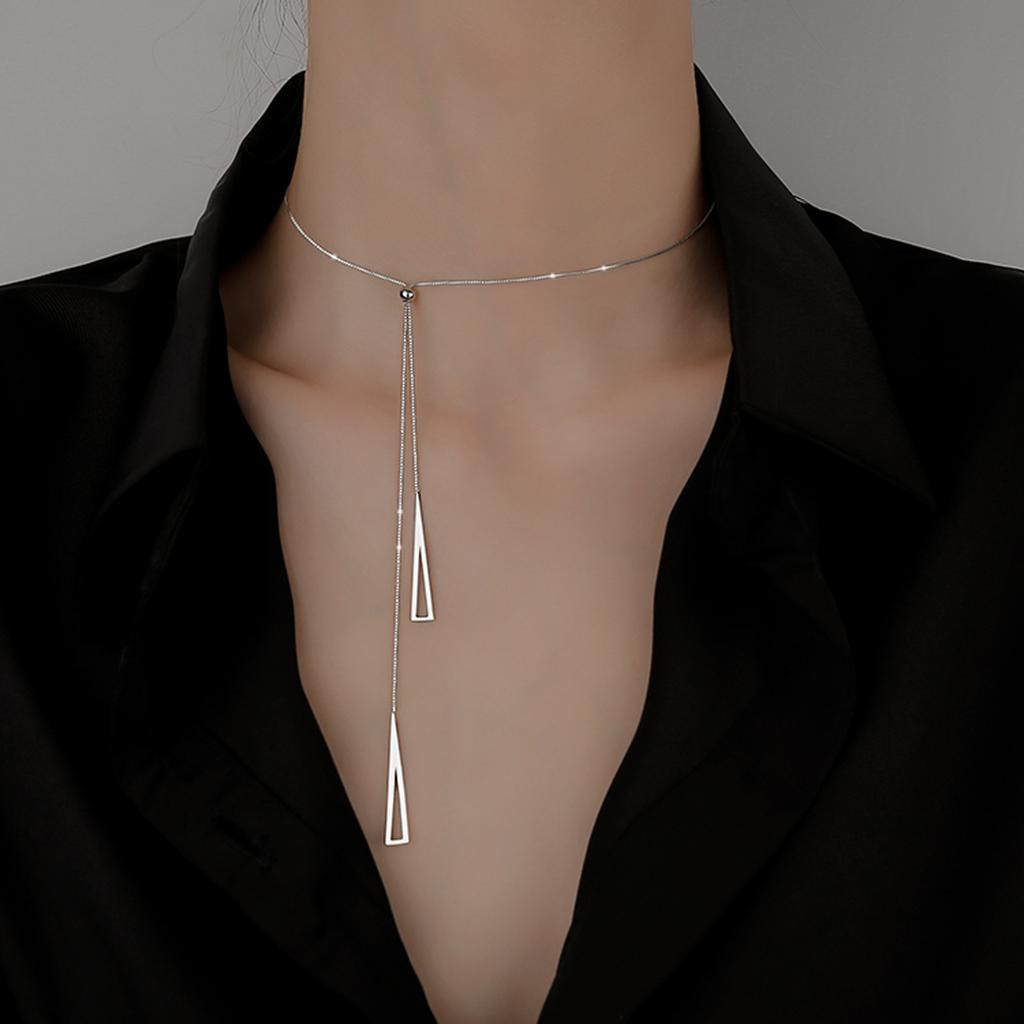 Triangular geometric adjustable pull-out necklace women's niche design fringed sweater chain long popular temperament simple
